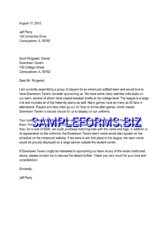 Athletic Sponsorship Letter