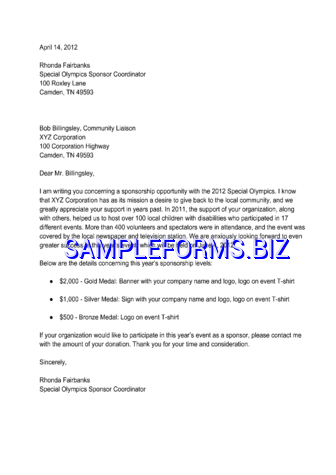 Corporate Sponsorship Letter Pdf Free 1 Pages